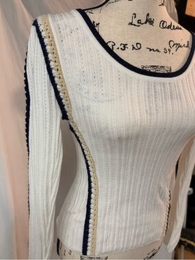 House of Harlow 1960 Cream Sweater with Navy Trim